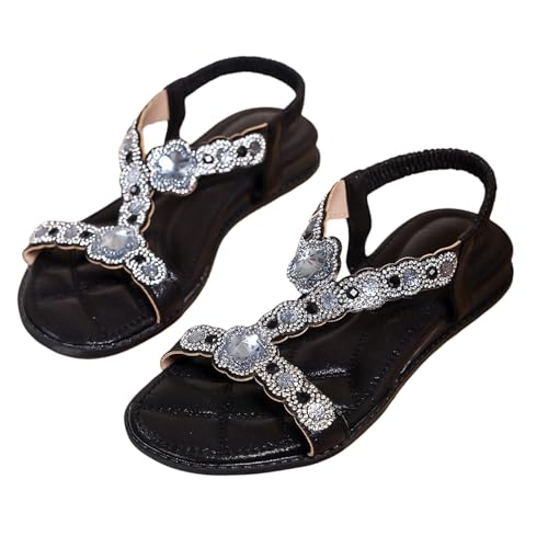 Sandales de plage d'été à paillettes et lanières élastiques pour femme
