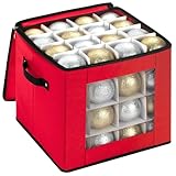 DIMESHY Christmas Ornament Storage Box With Adjustable Dividers,Ornament Storage Container with Two Handles for 64Holiday Decorations,Red