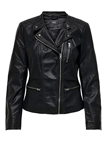 Only Leather Look Biker Jacket, Chaqueta Mujer, Negro (Black), 40