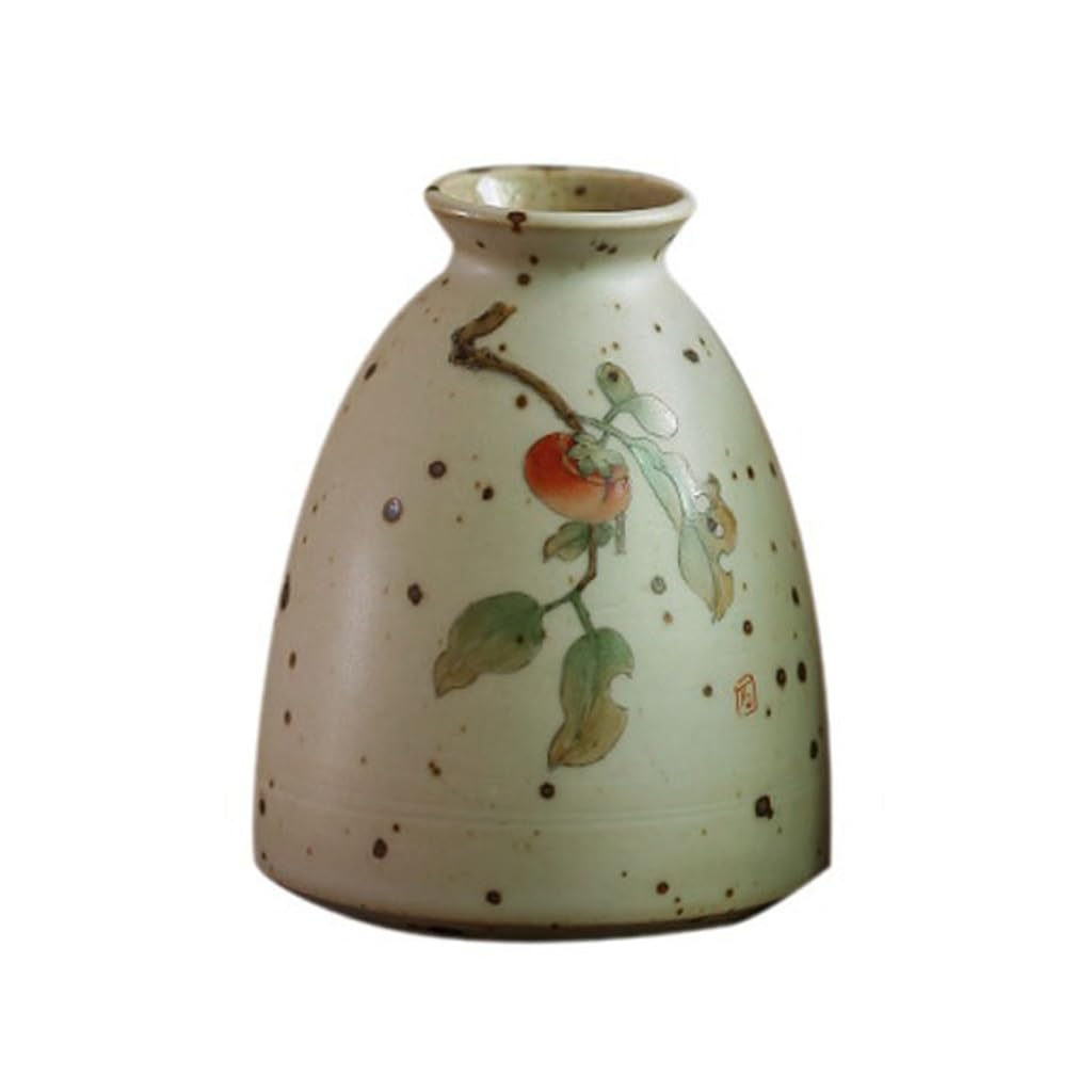 Modern Retro Ceramic Persimmon Hand-painted Flower Vessel Chinese Arrangement Ornament Desktop Vase Creative Hydroponics Centerpiece