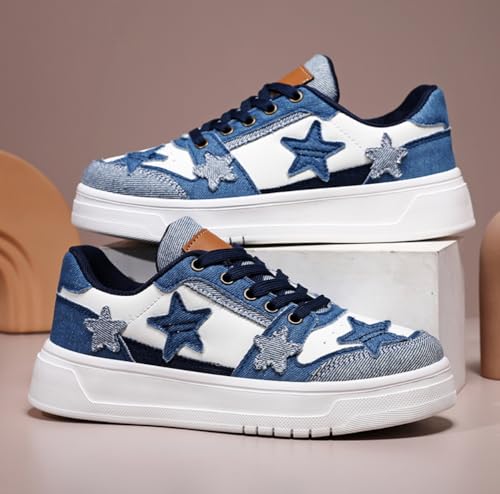 Star Shoes Walking Sneakers for Women Cute Sneakers Round Toe Y2K Aesthetic Cute Shoes Anti-Slip Comfort Pink/Black/Blue3