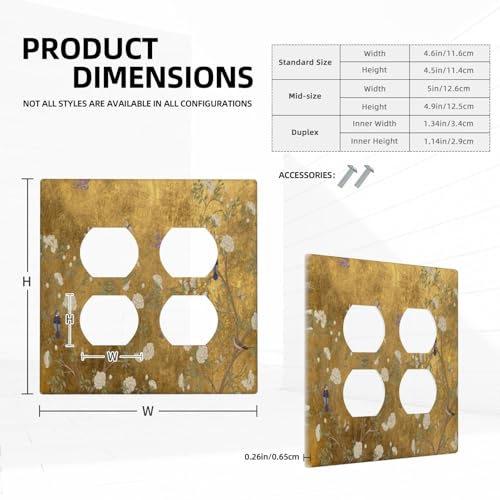 Decorative Outlet Covers Vintage White Flowers Birds on Golden Background 2 Gang Outlet Cover Wall Plate Double Duplex Light Switch Cover Plate Switch Plate Covers for Home Decor