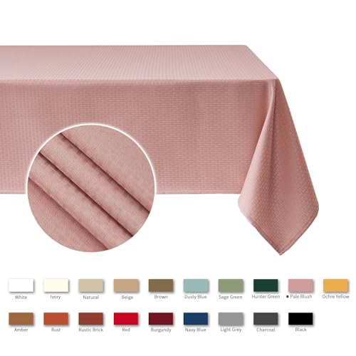 Image of maxmill Tablecloth Weaved Texture Stain Resistant Waterproof, Wrinkle Resistant Washable Table Cloth, Fabric Table Cover for Dining Room, Indoor Outdoor Use, Rectangle 70 x 120 Inch, Pale Blush