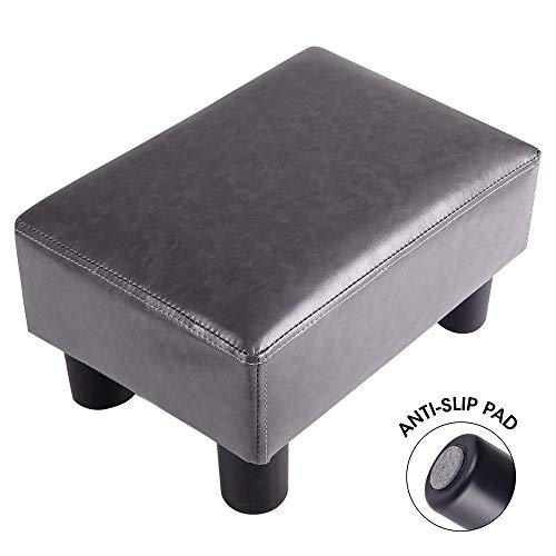 TOUCH-RICH Footrest Small Ottoman Stool PU Leather Modern Seat Chair Footstool, Gray