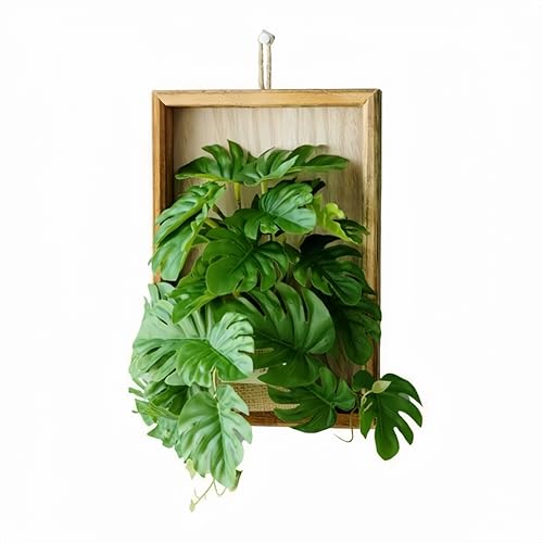 Midrodlle Artificial Hanging Plants Wall Décor in Wooden Frame (22.8 x 15.5 cm), Fake Flowers Wall Art Indoor Decorations-Monstera