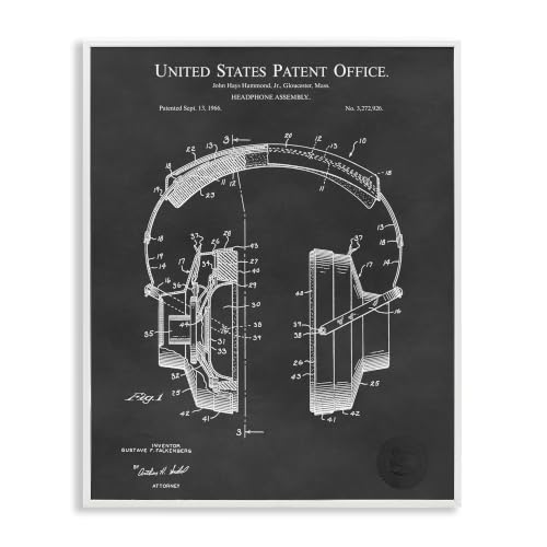 Stupell Industries Detailed Music Headphones Diagram Blueprint Patent Design, Design by Karl Hronek