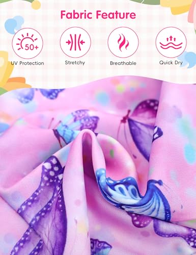 Image of Girls Swimsuit Colorful Short Sleeve Bathing Suits UPF 50+ Rash Guard Set Two Piece Summer Swimwear