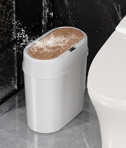 Image of House of Quirk 12L Trash Can with Lid & 4-Leg Stand | Slim Modern Plastic Dustbin for Bathroom, Kitchen & Bedroom | Durable Oval Waste Bin (Grain White)