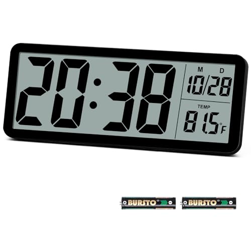 QINYUNE Digital LCD Wall Clock Easy to Set, 8.5 Inch LCD Screen with Time/Date/Temperature Display,Simple Digital Desk Clock with 12/24H for Bedroom Living Room Office Décor