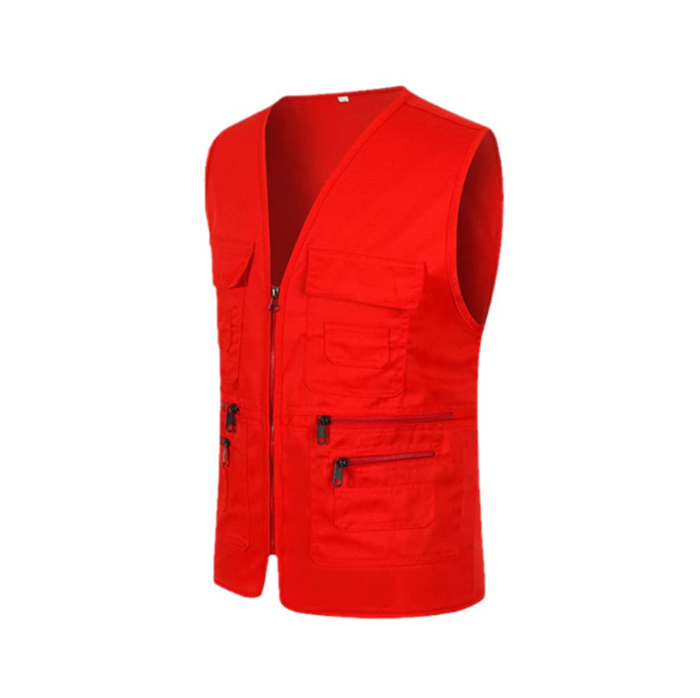 Gilet de pêche multi-poches pour homme - Pour la photographie, la pêche, le travail - Sans manches, Rouge, XXXL