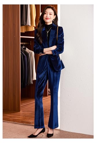 Velvet Pant Suits for Women 2 Piece Blazer Set Casual Business Work Office Vintage Trouser-Suit4