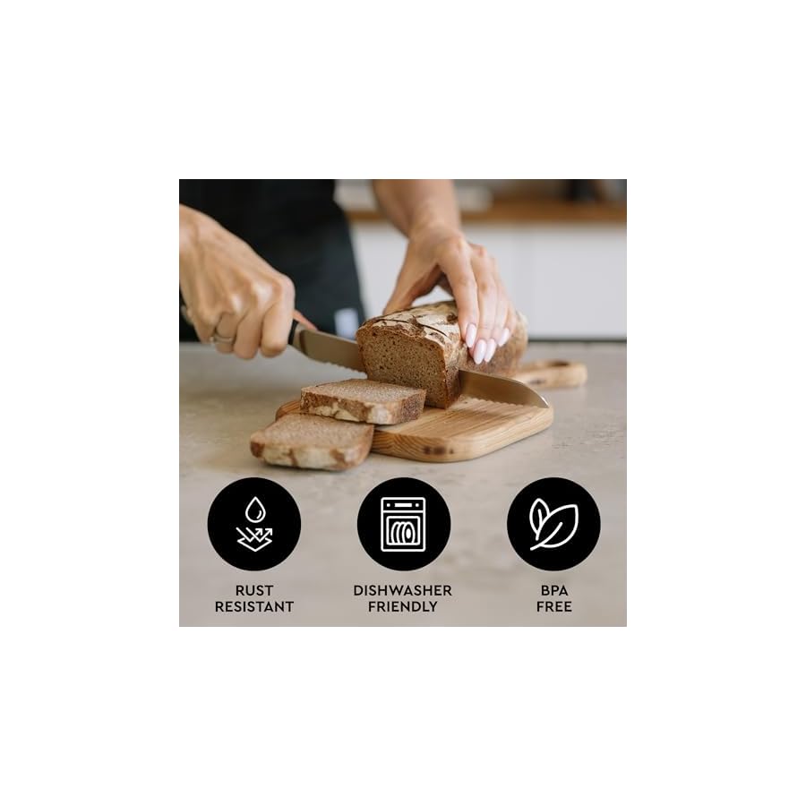 Zulay-Serrated-Bread-Knife-Stainless-Steel-Bread-Knife-for-Homemade-Bread-Cake-Bagel-One-Piece-Bread-Cutter-Slicer-with-Tip-Safety-Guard-Sharp-8-Inch-Blade-5-Inch-Handle-Black Zulay Serrated Bread Knife - Stainless Steel Bread Knife for Homemade Bread, Cake, Bagel - One Piece Bread Cutter & Slicer with Tip Safety Guard - Sharp 8-Inch Blade & 5-Inch Handle (Black)