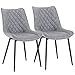 WOLTU® Esszimmerstühle BH210gr-2 2er Set Küchenstuhl Polsterstuhl Wohnzimmerstuhl Sessel mit Rückenlehne, Sitzfläche aus Kunstleder, Metallbeine, Antiklederoptik, Grau