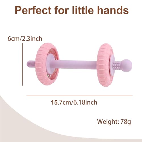 Image of Baby Teething Toys Baby Rattle Teething Straw 3-in-1 Barbell-Shaped, Made from Silicone, Built-in Toothbrush Head and Nipple Shape, Bpa-Free, Phthalate Free, Professionally Certified, Pink