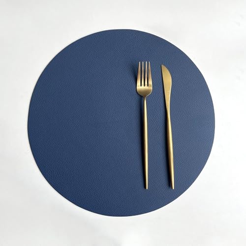 Set de table aspect uni bleu marine et beige chic 32 cm design réversible - 2