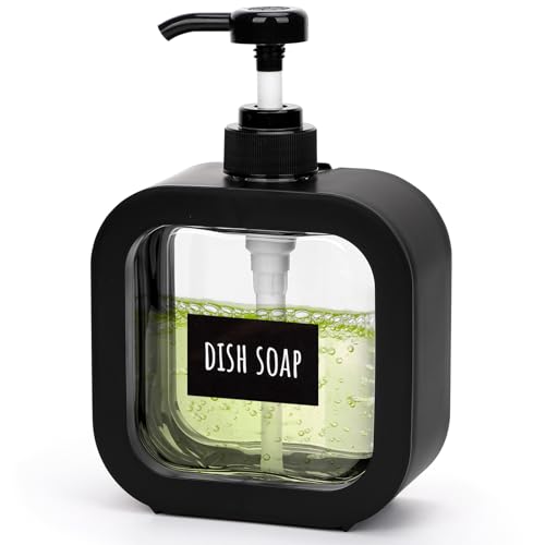 Image of Segbeauty 16.9oz Hand Soap Dispenser, 500ml Leak-Proof Liquid Soap Dispenser for Bathroom, Black Modern Dish Soap Dispensers for Kitchen Sink, Refillable Plastic Pump Bottle with Waterproof Labels