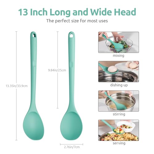 Image of U-Taste Silicone Cooking Spoon, 13.3 inch Long Large Mixing Spoon, Aqua Sky