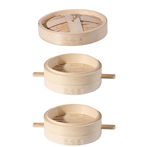 Bamboo Steamer,2 Tier Baskets With Lid - Chinese Food Steamer,with Bamboo Handles -Bamboo Healthy Cooking For Dumplings,Rice,Dim Sum,Vegetables,Meat And Fish.Hand Made
