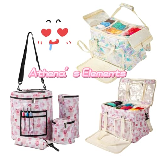 Image of Athena's Elements Knitting & Crochet Organizer Bag - Large Yarn Storage Tote with Padded Interior, Travel-Friendly Craft Project Bag for Knitters and Crocheters