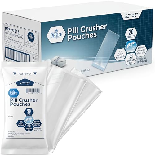 MED PRIDE Pill Crusher 4.7x2 Pouches Pack of 1000 Disposable Medicine Crushers Medical Grade Clear Tablet Crushing Bags for Easy Consumption with Zero Waste
