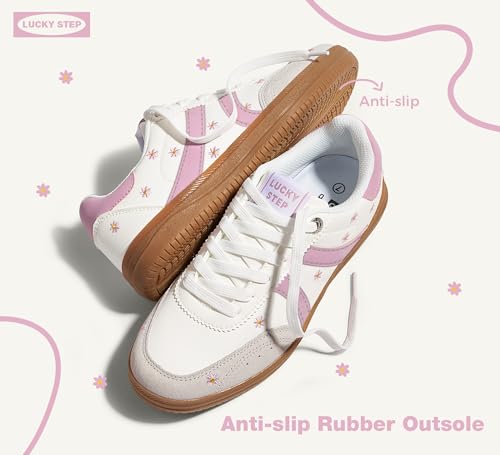LUCKY STEP Women Classic Retro Tennis Sneakers Fashion Gum Sole Skate Casual Walking Shoe Anti Slip Floral Embroidery Comfortable Trainers4
