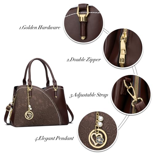 Image of KKXIU Triple Compartments Purses and Handbags for Women Fashion Ladies Satchel Shoulder Top Handle Bag