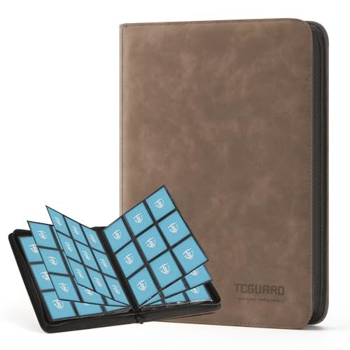 Image of Trading Card Binder, 9 Side Loading Pocket Card Album Hold Up to 540, Zipper Binder for Collection, TCG Holder for Sports, Yugioh, MTG etc. (Brown 9)