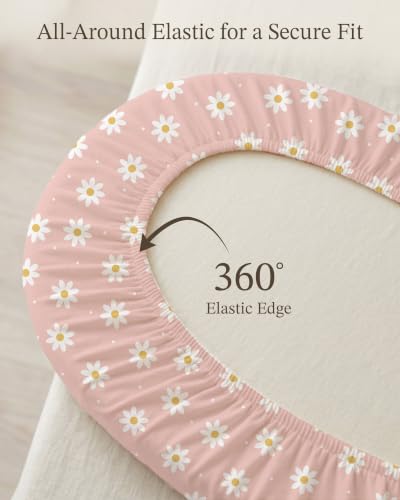 Image of Bassinet Sheets for Baby Girls Boys 2 Pack, Fitted Baby Mattress Sheet for Rectangle, Oval, Hourglass Bassinet Mattress, Breathable Cozy & Universal Fit (Rosy Days, Bassinet Sheet)