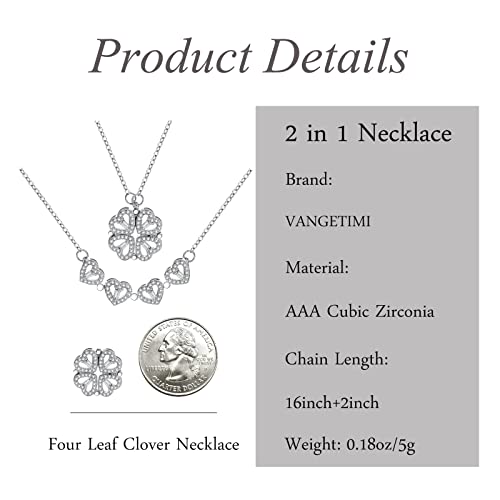 2 in 1 Four Leaf Clover Charm Lucky Necklace Heart Crystal Pendant Necklace Gold Link Valentine's Day Jewelry Gift for Women - Image 6