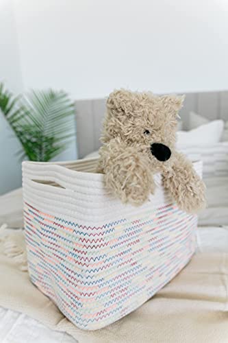 Organihaus Toy Storage Bins 3-Pack | Nursery Storage Basket | Towel Baskets For Bathroom | Woven Baskets For Storage | Decorative Baskets For Storage | Cotton Rope Baskets For Storage - Rainbow Basket #TOP7
