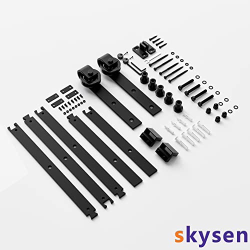 Image of SKYSEN 6FT Sliding barn Door Hardware kit, Barn Door Track, 1 /4 inch Thick Material- Combination Track- Smooth and Quiet- Easy to Install- Black (J Shape-5)