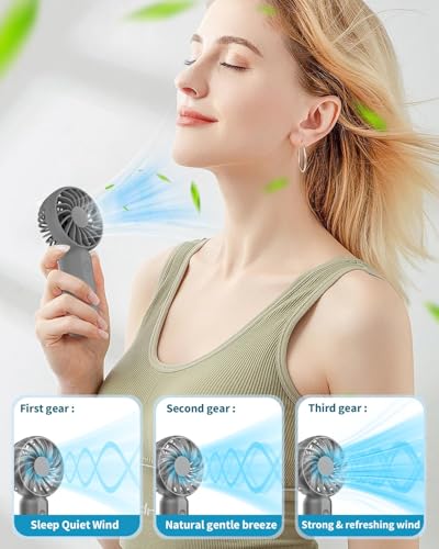 Image of TEKCOOL Portable Mini Fan - Rechargeable Hand Fan with 3 Adjustable Speeds, 2000mAh Battery, Lightweight Design, Low Noise, and Easy Portability for Indoor and Outdoor Use (Grey)