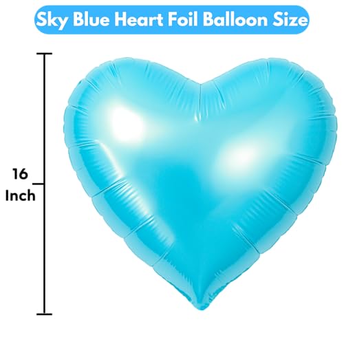 Image of Pack of 20 Heart Balloons for Happy Birthday Decoration Sky Blue Kit Baby Boys Girls Kids Men Women Car Boot Living Room Heart Shaped Foil Balloon Set Items