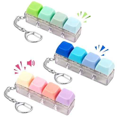 Keyboard Fidget Toy 3 Pack Mini Keyboard Clicker Keychain Toy with 4 Buttons Portable Desk Fidget for Focus and Idle Hands Compact Fidget Keyring for Adults Work Travel