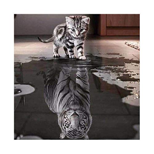 Peinture diamant 5D chat réflexion tigre pour décoration murale salon et chambre
