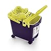 Mery - Cubo Strizzatore Automatico con Sistema a Molla, 4 Ruote Girevoli, e Canalizzazione per Lo Scolo, Adatto a Tutti i Mop, Viola e Giallo, 14 L