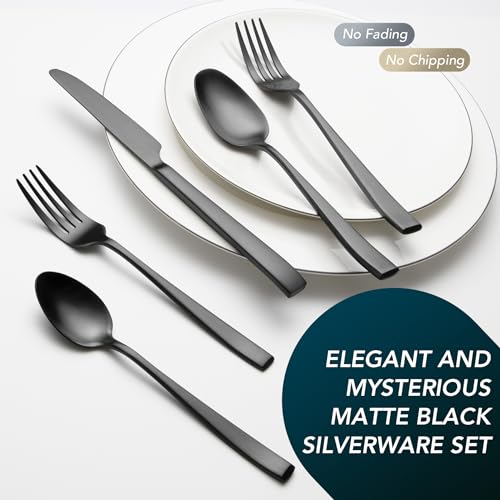 Matte-Black-Silverware-Set-EIUBUIE-40-Piece-Premium-Stainless-Steel-Black-Cutlery-Set-for-8-Matte-Flatware-Set-Black-Kitchen-Utensils-Sets-Include-Forks-Spoons-Knives Matte Black Silverware Set EIUBUIE 40 Piece Premium Stainless Steel Black Cutlery Set for 8 Matte Flatware Set Black Kitchen Utensils Sets Include Forks Spoons Knives