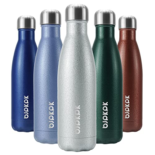 Image of BJPKPK Insulated Water Bottles 17oz, Leak Proof Stainless Steel Water Bottle Keeps Cold for 24H and Hot for 12H, BPA Free,Silver