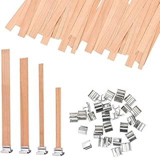 GORVELL 50 Sets Natural Wood Candle Wicks with Iron Stand, 4 Different Size Smokeless Wick Cores for Candle DIY Making, 8mm x 90mm,12.5 x 75mm,12.5 x 150mm,13 x 130mm