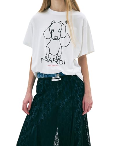 mardi mercredi Tshirt DDANJI CH.02 – 100% Cotton, Regular Fit, Minimal Dachshund Character, Clean Line Drawing (US, Alpha, One Size, Regular, Regular, Ivory Black)