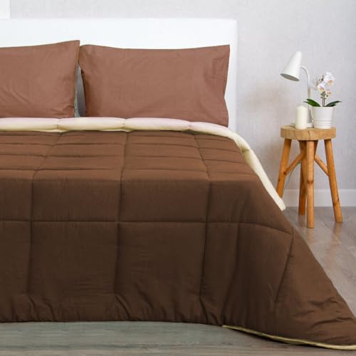 Morbidissimi Trapunta Piumone invernale, Bicolore, Double face, Calda e Anallergica, Super Soft, in Microfibra manopesca, Imbottitura 300 gr/mq J928 Matrimoniale MARRONE-PANNA