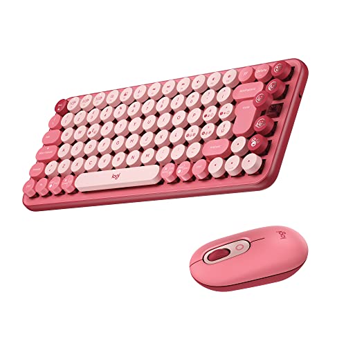 Logitech POP Mouse and Keyboard Combo con Emoji personalizzabili, SilentTouch, Precisione e Velocità, Design Compatto, Bluetooth, USB, Multidispositivo, Compatibile OS, IT QWERTY - Heartbreaker