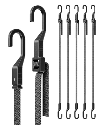 Image of 36 inch Flat Adjustable Bungee Cords with Hooks, 3X Faster to Adjust the Length | LUCKY STRAPS 6 Pack Black Heavy Duty Bungee Straps for Cargo, Camping, Bike, Truck, Roof Rack, Motorcycle, Outdoor Use