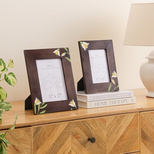 Image of Aurum Crafts MIRRA Handpainted Mango Wood Photo Frame (4x6) - Artisanal Floral Decorative Picture Frame for Home Decor, Durable Handcrafted Gift, 8.5 inch x 6.5 inch