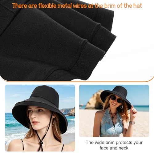 Sombrero tipo Bucket con ala ancha para mujer miniatura 4