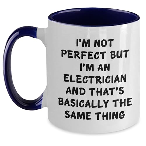 Funny Electrician Gifts for Men, Two Tone Coffee Mug, Electrician, Christmas Unique Gifts from Friends, I'm Not Perfect But I'm An Electrician