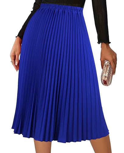 Women's Pleated Skirts High Elastic Waist A-Line Swing Skirt Midi Length2