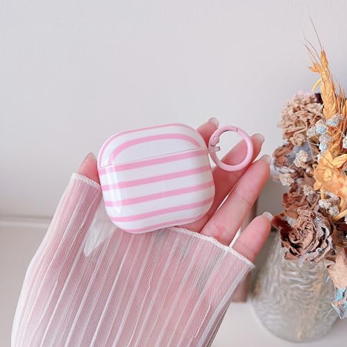 Image of MINSCOSE for AirPods 4 Clear Case,Cute Stripes Aesthetic Pattern Design with Trendy Keychain Ring,Soft TPU Anti-Drop Shockproof Protective Cover with Cleaner Kit for Girls Women-Pink