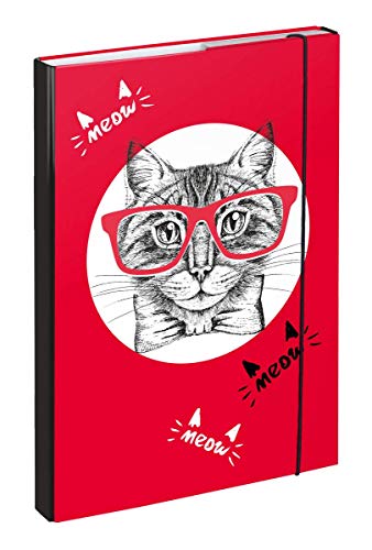 Heftbox für Schulranzen A4 - Sammelmappe für Kinder mit Gummiband und Innenklappen - Heftmappe, Sammelbox mit Gummizug für Mädchen (Cat)