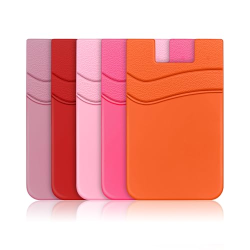 Image of SHANSHUI Phone Card Holder, Phone Wallet Stick on Business Card Sleeves Pocket Compatible with iPhone, Samsung Galaxy and Most Smartphones, Pink+Light-pink+Red+Rose+Orange, Phone Wallet Card Holder